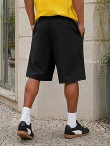 Manfinity EZcore Plus Size Men's Casual Summer Bermuda Beach Shorts With Contrast Trim And Drawstring Waist - Black - View 2