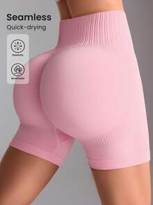 Gameset SHEIN Sport 2pcs Solid Color High Waist Seamless Sports Shorts - Multicolor - View 4