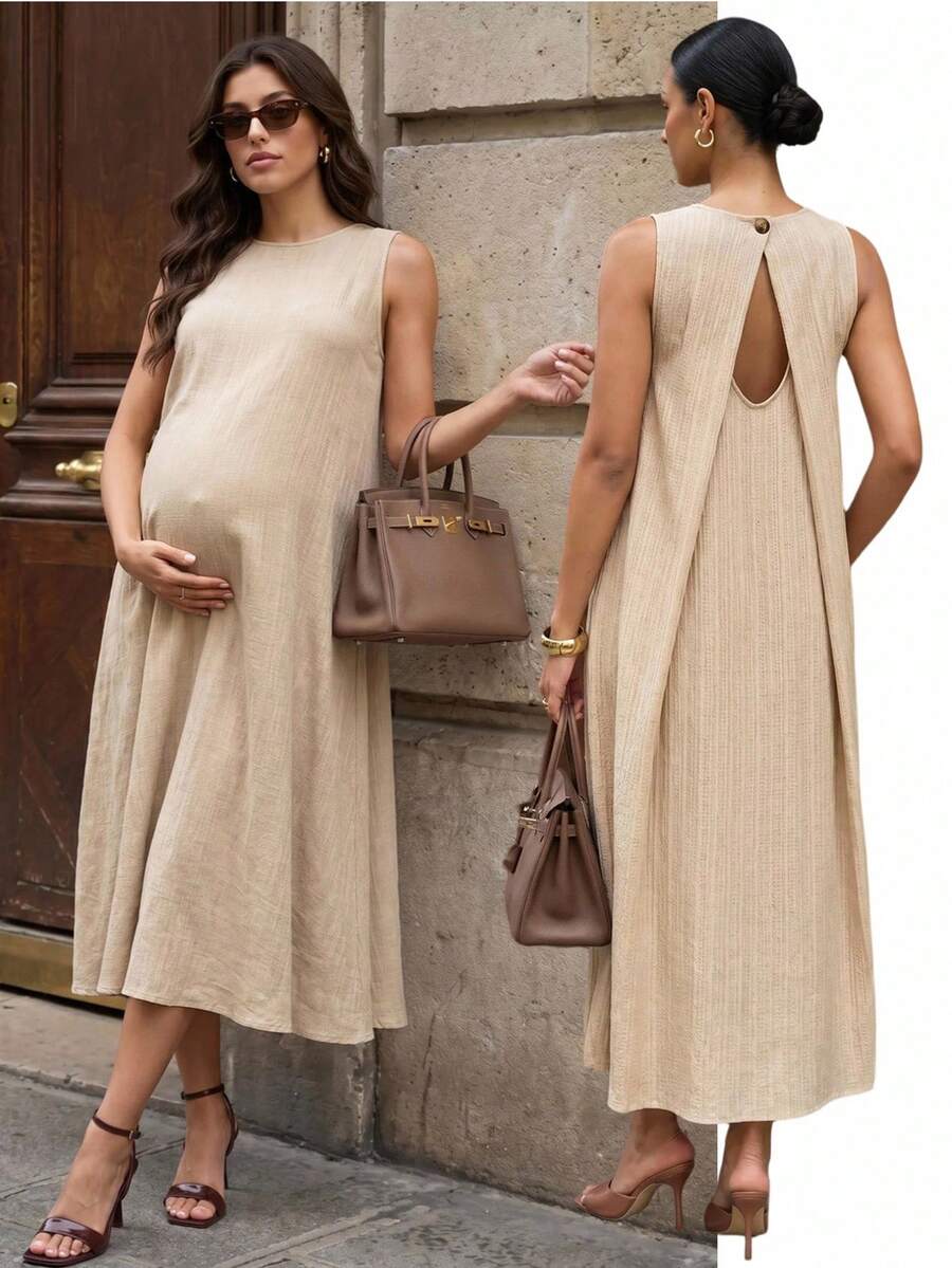 MaterniWear 孕婦夏季休閒純色無袖洋裝