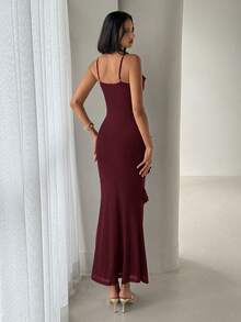 Aloruh Women's Spring/Summer Bohemian Elegant Ruffle Trim Fitted Dress Day Party Dinner Holiday Night Burgundy - Maroon - View 5