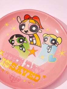 THE POWERPUFF GIRLS X Joivida 1 pieza Plato de cena de cerámica rosa X Joivida, diseño de dibujos animados divertido, perfecto para el hogar, la cocina, como plato para aperitivos, dulces, postres, pasteles, frutas, ideal para la familia, fiestas, picnics, bodas, un regalo divertido para los fans - Multicolor - Ver 2