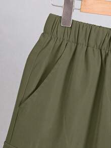 SHEIN Teen Boy Solid Color Casual Versatile Daily Wear Cargo Shorts - Army Green - View 7