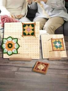 1PC Large Square Wooden Crochet Blocking Board With 8 Stainless Steel Pins Non Slip Base Durable Wool Knitting Mat Natural Brown Color For Crochet Projects Home Studio Office Craft Room Gift For Crocheter - multicolor - View 5