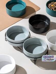 1PC Ceramic Pet Bowls Neck Protection Anti Tilt Removable Wrought Iron Stand Glaze Heat Resistant Hygienic Dual Bowl Cats Dogs Home Decor Elegant Multicolor - multicolor - View 1