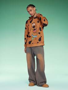 SCOOBY-DOO X SHEIN هوديي كرتوني يوحي بطبعة كلب دالماتي، للخريف، ملابس علوية بأكمام طويلة، مناسب للجنسين - بني - مشاهدة 7