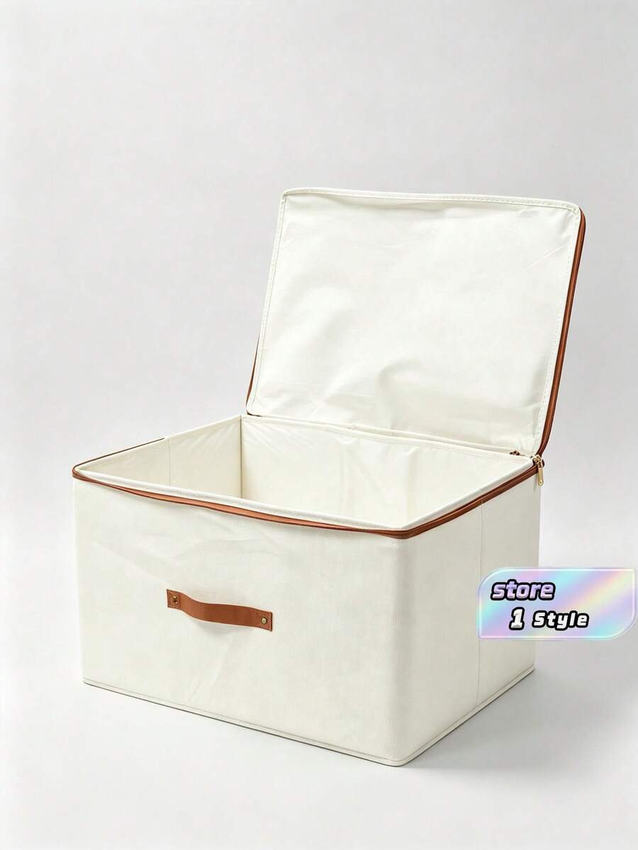 2 Packs Zippered Fabric Storage Box, Foldable & Washable Closet Organizer, With Handle (Beige) - Beige - View 1