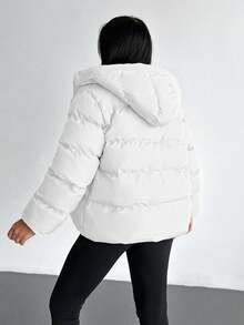 EURMUSE Solid Color, Zip Up, Hooded Winter Coat - White - View 3