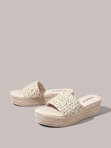 Styleloop Women's Platform Sandals, Upper Woven Straw Material Breathable And Empty Decoration, Bohemian Style, Holiday Atmosphere, Summer Wear, Travel - Apricot 15 - View 2