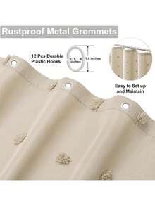 1 Piece Standard Size Waterproof Thick Polyester Tufted Hydrangea Shower Curtain Three Dimensional Cut Flower Decorative Mold Resistant Quick Dry Lightweight Solid Neutral Tone Bathroom Divider For Home Restroom Daily Bathing Space Trending - Beige - View 5