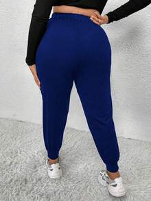 EMERY ROSE Solid Color Drawstring Waist Pocketed Casual Harem Pants Fall Cloth For Women - Royal Blue - View 3