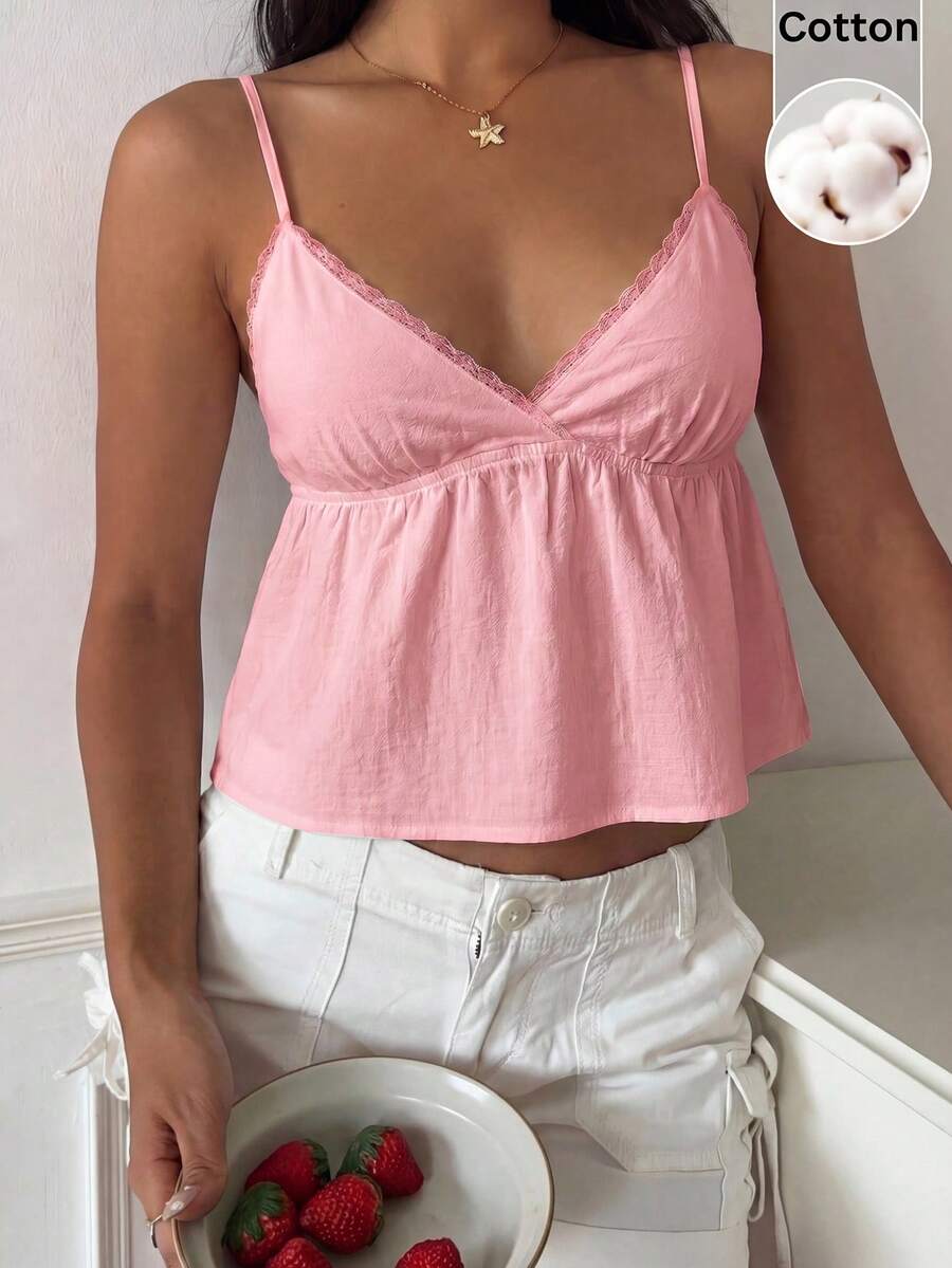 CovetEZ 女款夏季休閒純色細肩帶背心上衣 - 粉色 - 查看 1