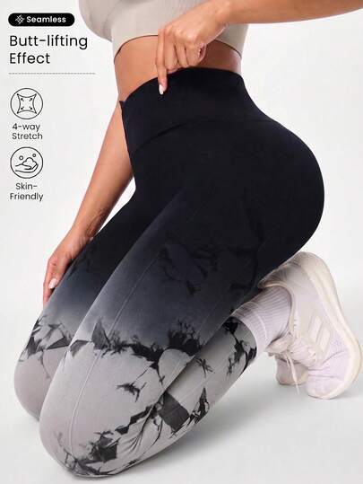 SHEIN Rhythm Era Women's Plus Size Gradient Color Casual Daily Travel Sports Tight Leggings