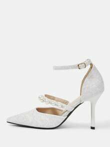 CUCCOO HITCHD Ladies Elegant Flower Mesh Breathable Pointed Stiletto High Heel Shoes - White - View 7
