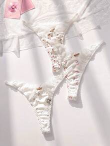 PetitDoll 3packs Ditsy Floral Lace Trim G-String Sexy Lingerie - Multicolor - View 1