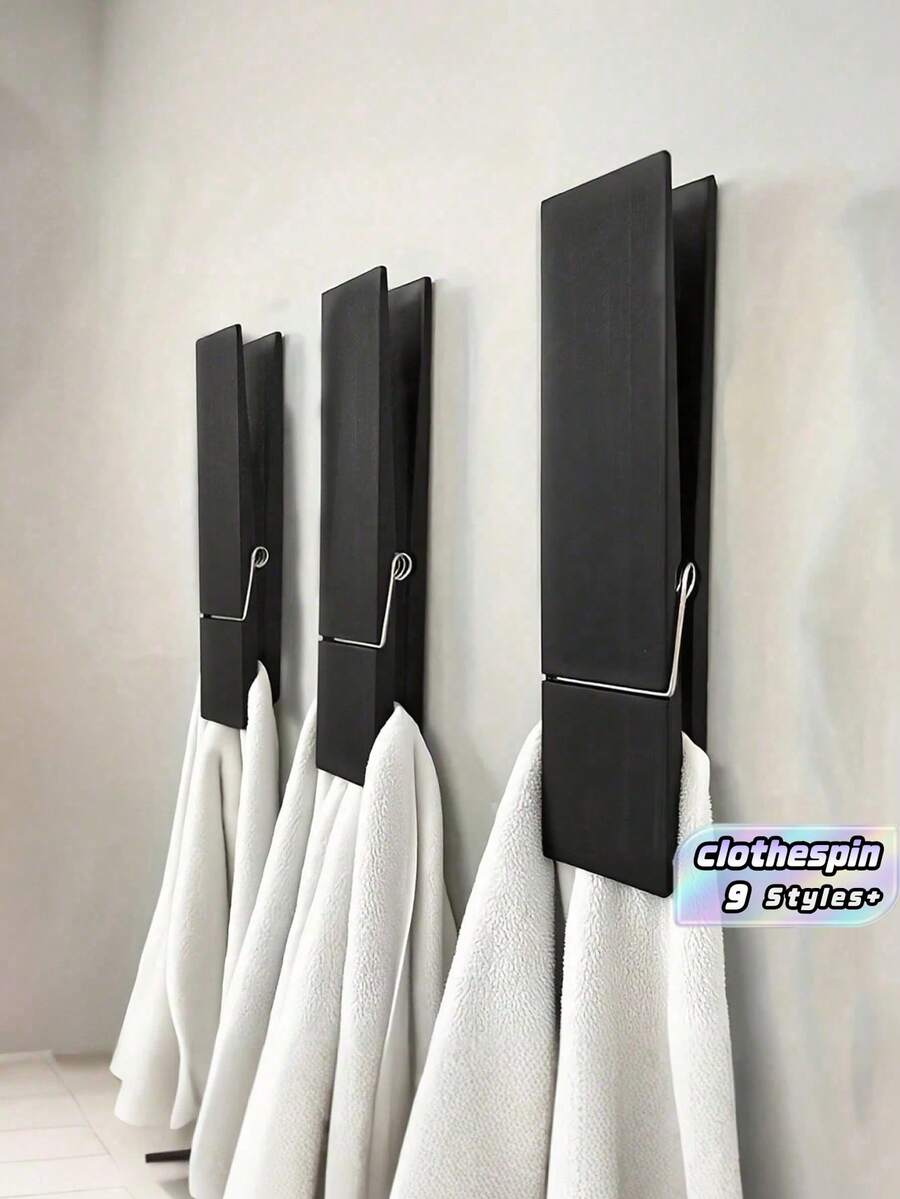 Extra Large Wooden Clothespin Bathroom Towel Rack, Farmhouse Style Wall-Mounted Towel Holder, Multi-Functional Household Laundry Decor, Towel Rack Or Hooks, Wall Hanging Bathroom Decoration - Multicolor - View 1
