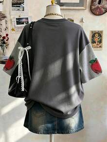Lalippa 教師節圖案數位印花時尚極簡風女款大尺碼長版圓領落肩T恤好友禮物 - 彩色 - 查看 2