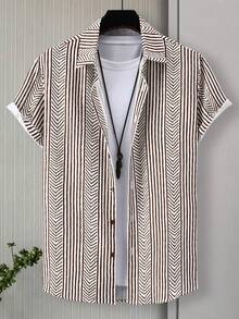 Genlund Men's Short Sleeve Shirt (Print Patchwork) - Coffee Brown - View 3