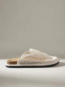 Solecia Sapatos Casuais de Praia e Férias Femininos com Bottom Plano, Bico Redondo e Bordado de Linha - Damasco - Visão 3