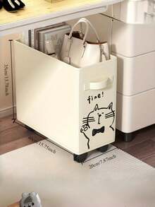 1PC Plastic Under Desk Rolling Storage Cart Multifunction Organizer Basket With Wheels Cute Cat Pattern Office Supplies For Home Workplace Back To School Supplies Mobile Desk Organizer - Multicolor - View 2