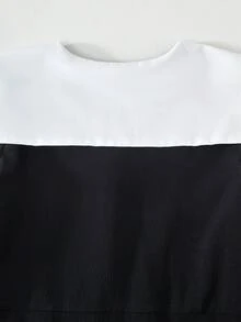 少女撞色长袖收腰优雅连衣裙 - 黑與白 - 查看 7