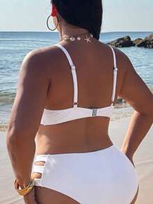 Swim SXY Plus Size Women Solid Color Sexy Bikini Top, Suitable For Beach Wear In Summer White - White - View 2