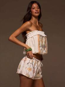 MUSERA White Sequin Linen Look Embellished Bandeau Top - Multicolor - View 3