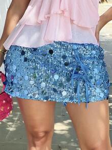 NegzBox Women's Fashionable Multicolor Sequin Elegant Skirt Pants Summer - Baby Blue - View 6