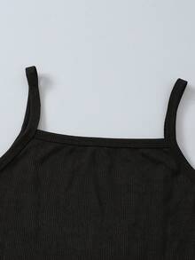 SHEIN 青少年女孩秋冬三件套：抓絨內裡長袖連帽短版衛衣 + 羅紋針織細肩帶背心 + 時尚紅黑格紋慢跑褲，舒適個性穿搭 - 彩色 - 查看 4