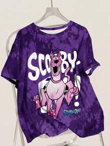 SCOOBY-DOO X SHEIN 大码字母与卡通图案圆领短袖T恤 - 白色 - 查看 1