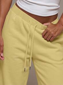 MUSERA Low Rise Adjustable Toggle Cropped Joggers Altitude Spring Summer Cute Vacation Holiday Airport Lounge Casual Everyday - Yellow - View 5