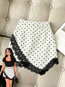 GlowEve CURVE Damenrock in großen Größen mit Spitzen-Patchwork und Polka Dots, elegant und lässig - Aprikosenfarben - Übersicht 1