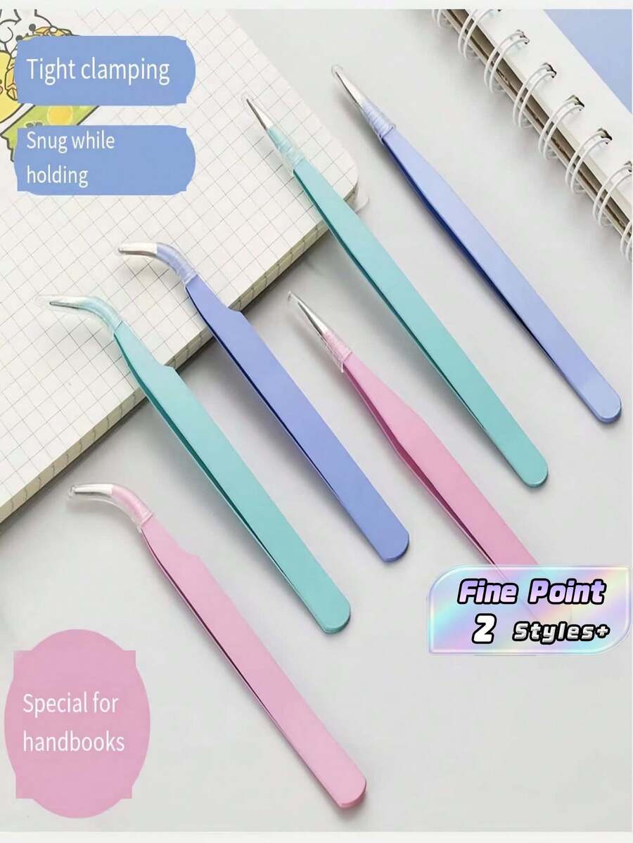 مجموعة ملاقط ملونة 2 قطعة - أداة صغيرة لالتقاط الملصقات DIY للألبومات، أداة دقيقة للحرف اليدوية للتدوين اليومي وفن الأظافر وملصقات الديكور، مشبك صغير للأعمال الورقية وديكور المخطط - وردي - مشاهدة 1