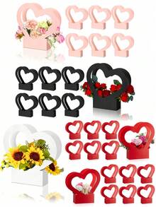 2PCS Heart Shaped Flower Gift Box Foldable Handle Portable Bouquet Bag Paperboard Material Floral Arrangement Container For Valentine Wedding Mother Day Party Celebration Floral Supplies Gift Wrapping Elegant Decoration - multicolor - View 2