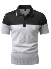 Manfinity Homme 男士拼色休閒日常短袖 Polo 衫 - 黑色 - 查看 3