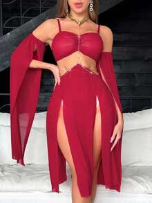 Fantasy Costume Fantasy Costume 6件組女神系列透視性感內衣套裝 - 酒紅色 - 查看 1