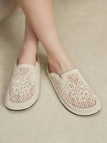 Solecia Sapatos Casuais de Praia e Férias Femininos com Bottom Plano, Bico Redondo e Bordado de Linha - Damasco - Visão 7