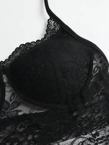 Sweetra 女款春夏性感黑色蕾絲鏤空彈性修身上衣 - 黑色 - 查看 3