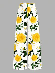SHEIN Clasi 大码高腰印花休闲裤，简约风格，适合日常穿着，情人节春季女装，情人节简约可爱节日女士优雅长裤 - 彩色 - 查看 1