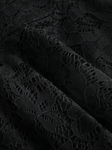 ROMWE PUNK Ruffle Hem Lace Skirt, School - Black - View 4