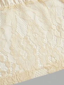 Sweetra French Elegant Asymmetrical Shoulder Acetate Satin & Lace Patchwork Short Sleeve Women's Commuter Minimalist Plus Size Blouse - Apricot - View 6