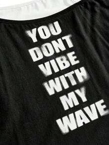 ROMWE Grunge Punk 復古音樂節派對骷髏紮染印花寬鬆不對稱肩 2 合 1 大尺碼 T-shirt - 黑色 - 查看 4