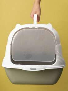 Cartoon Cat Ear Fully Enclosed Litter Box With Lid, Large Space Anti-Splash Anti-Scatter Front Filter Door, Leak-Proof Easy-Clean Litter Tray, Includes Litter Scoop, Suitable For Indoor Small And Medium Cats - one-size - View 9