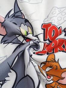 TOM & JERRY X SHEIN 小男孩可愛卡通印花圓領短袖T恤 - 白色 - 查看 5