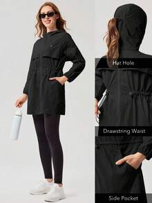 OutZeal Women Sun-Proof Jacket Camping Hiking Fishing Mesh Panel Hip Length Hooded Outdoor Jacket - Black - View 5