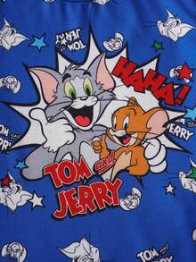 TOM & JERRY X SHEIN Young Boy Cartoon Pattern Print Color Block Crew Neck Short Sleeve T-Shirt - Blue - View 5