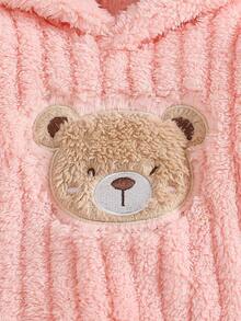 SHEIN Souflis 2pcs/Set Baby GirlPink Fleece Lined Thick Hooded Bear Embroidery Long Sleeve Leggings Pants Cute Casual Fashion Korean Style Warm Plush Outfit, Suitable For Winter Daily Outings Or Indoor Occasions Versatile Wear - Multicolor - View 4