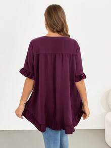 Shapeblank Blusa de talla grande casual de verano con unicolor y ribete de volantes - Rojo violeta - Ver 3