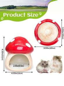 2 Buah Set Rumah dan Mangkuk Hamster Bentuk Jamur Keramik Lucu Warna Merah Anti Selip Tahan Lama untuk Hamster, Tikus, Gerbil Kerdil, Aksesori Dekorasi Kandang Hewan Peliharaan Kecil - View 3