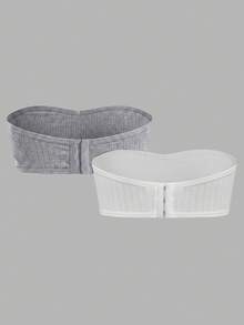 SHEIN 青少年女孩簡約舒適親膚內墊抹胸式內衣 2件/組 - 彩色 - 查看 3