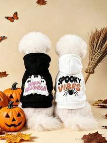 PETSIN 1pc Universal Halloween Hoodie For Cats And Dogs, Embroidered Spider Ghost Casual And Comfortable Clothing, Suitable For Daily Outdoor Walks, Halloween Candy Hunts, And Holiday Atmosphere Pet Photos - Multicolor - View 2